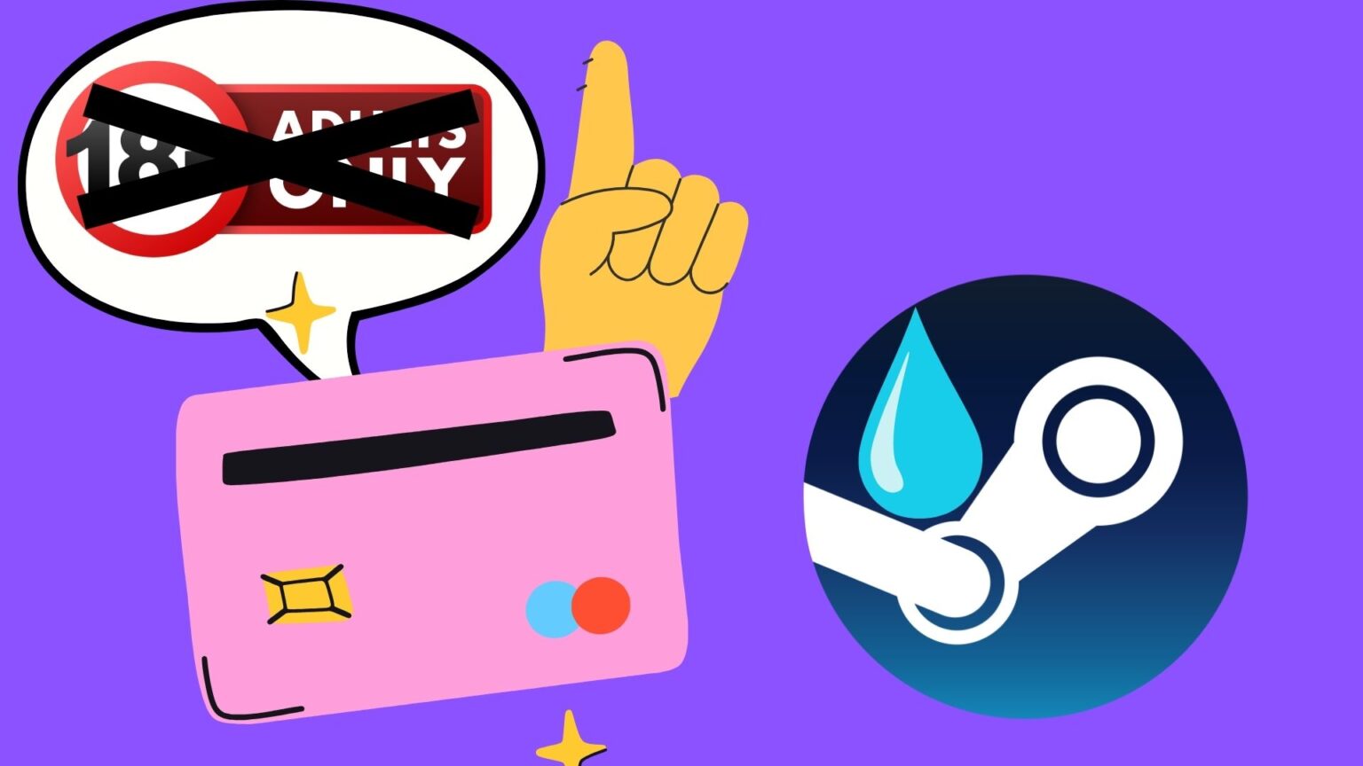 A credit card is lecturing the Steam logo