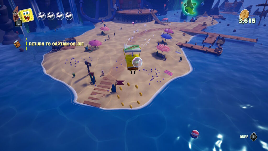 Spongebob-flies-down-1024x576 SpongeBob SquarePants: Titans of the Tide - Review - Waaay better than a "kids' game"